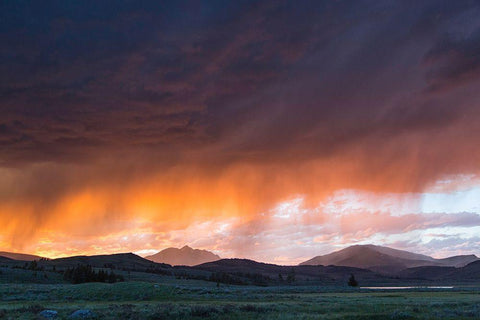 Thunderstorm at Sunset, Swan Lake Flat, Yellowstone National Park White Modern Wood Framed Art Print with Double Matting by The Yellowstone Collection