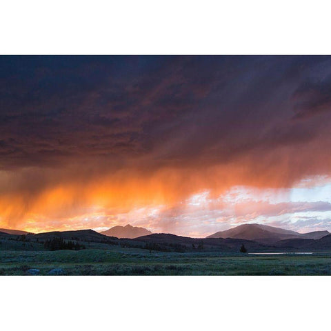 Thunderstorm at Sunset, Swan Lake Flat, Yellowstone National Park Black Modern Wood Framed Art Print with Double Matting by The Yellowstone Collection