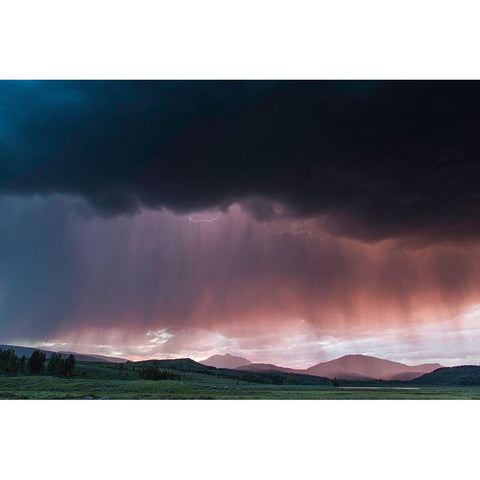 Thunderstorm at Sunset, Swan Lake Flat, Yellowstone National Park White Modern Wood Framed Art Print by The Yellowstone Collection