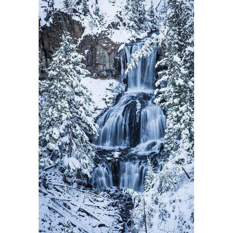 Undine Falls, Yellowstone National Park Gold Ornate Wood Framed Art Print with Double Matting by The Yellowstone Collection