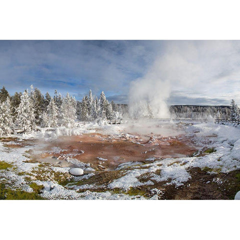 Winter at Fountain Paint Pot, Yellowstone National Park White Modern Wood Framed Art Print by The Yellowstone Collection