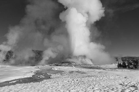 Winter Solstice Castle Geyser Eruption, Yellowstone National Park Black Ornate Wood Framed Art Print with Double Matting by Frank, Jacob W.