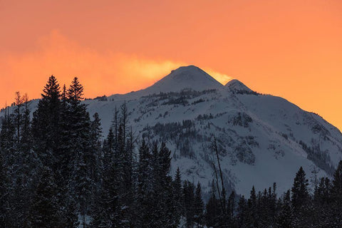 Winter Solstice Sunset over Dome Mountain, Yellowstone National Park White Modern Wood Framed Art Print with Double Matting by The Yellowstone Collection