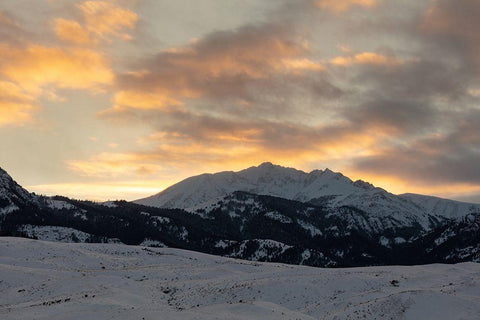 Winter Sunset over Electric Peak, Yellowstone National Park Black Ornate Wood Framed Art Print with Double Matting by The Yellowstone Collection