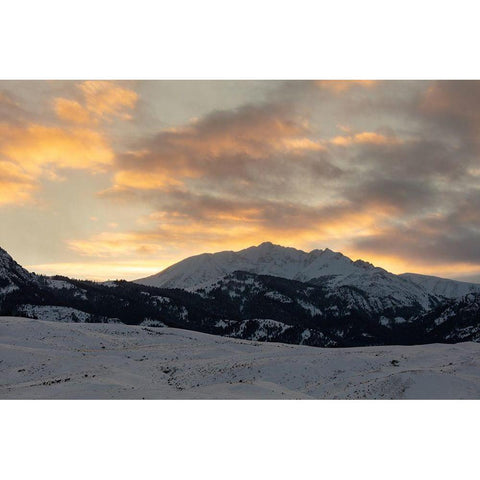 Winter Sunset over Electric Peak, Yellowstone National Park Black Modern Wood Framed Art Print with Double Matting by The Yellowstone Collection