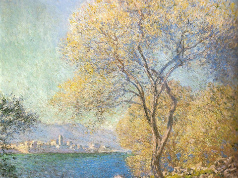 Antibes 1888 White Modern Wood Framed Art Print with Double Matting by Monet, Claude