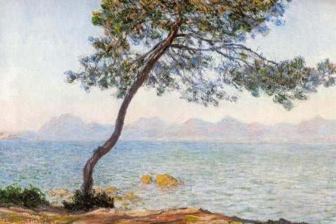 Antibes with tree 1888 White Modern Wood Framed Art Print with Double Matting by Monet, Claude