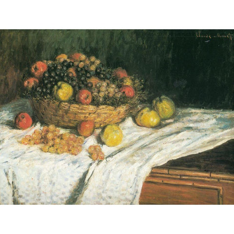 Apples and Grapes 1879 Black Modern Wood Framed Art Print with Double Matting by Monet, Claude