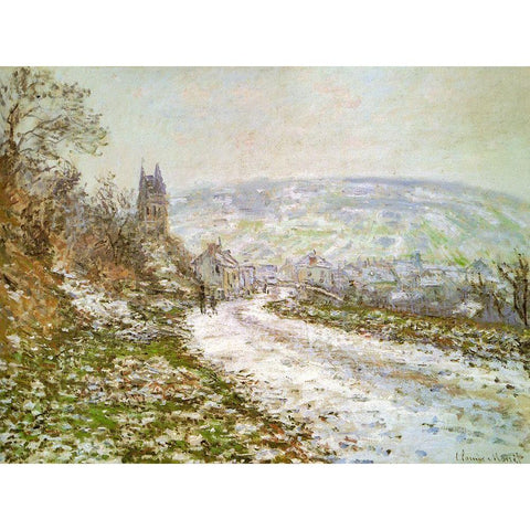 Approach to Vetheuil in Winter 1878 Black Modern Wood Framed Art Print with Double Matting by Monet, Claude