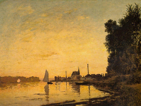 Argenteuil-late afternoon 1872 White Modern Wood Framed Art Print with Double Matting by Monet, Claude