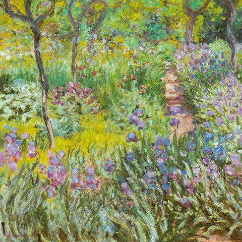 Artists garden at Giverny-irises 1900 Black Ornate Wood Framed Art Print with Double Matting by Monet, Claude