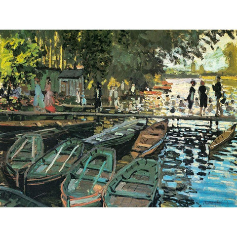 Bathers at the Grenouillere 1869 Black Modern Wood Framed Art Print with Double Matting by Monet, Claude