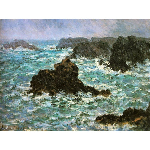 Belle Ile-rain effect 1886 Black Modern Wood Framed Art Print with Double Matting by Monet, Claude