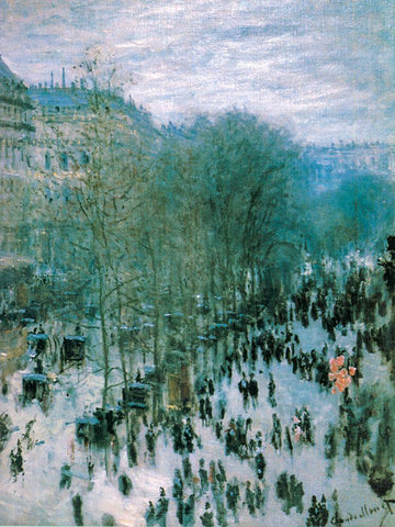 Boulevard des Capucines 1873 Black Ornate Wood Framed Art Print with Double Matting by Monet, Claude