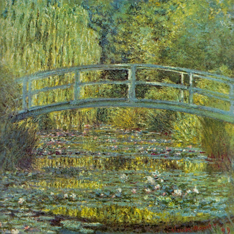 Bridge and Waterlilies 1899 Black Modern Wood Framed Art Print with Double Matting by Monet, Claude