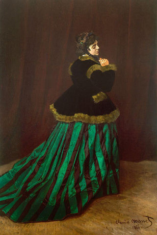 Camille (Woman in Green Dress) 1866 White Modern Wood Framed Art Print with Double Matting by Monet, Claude