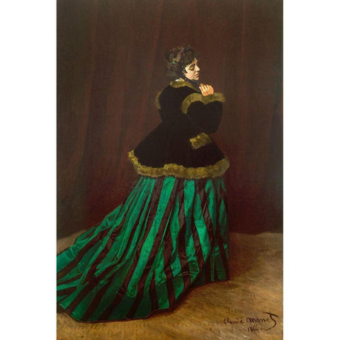 Camille (Woman in Green Dress) 1866 Gold Ornate Wood Framed Art Print with Double Matting by Monet, Claude