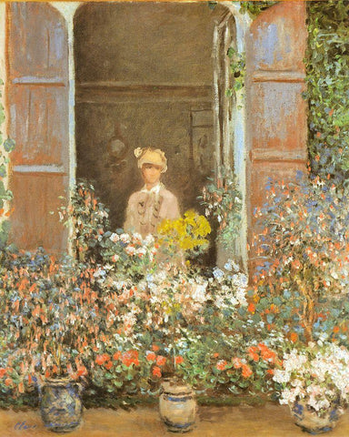 Camille at window-Argenteuil 1873 Black Ornate Wood Framed Art Print with Double Matting by Monet, Claude