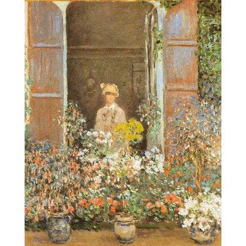 Camille at window-Argenteuil 1873 Black Modern Wood Framed Art Print with Double Matting by Monet, Claude