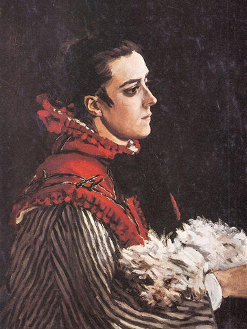 Camille with a little dog 1866 White Modern Wood Framed Art Print with Double Matting by Monet, Claude