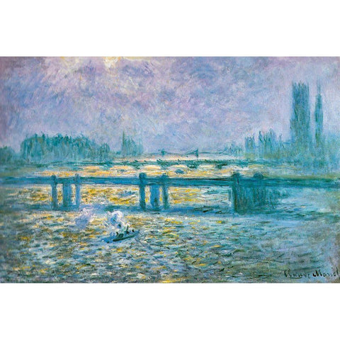 Charing Cross Bridge I 1902 Black Modern Wood Framed Art Print with Double Matting by Monet, Claude