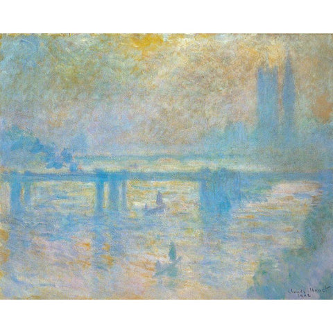 Charing Cross Bridge II 1902 White Modern Wood Framed Art Print by Monet, Claude