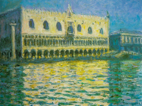 Doges Palace-Venice 1908 Black Ornate Wood Framed Art Print with Double Matting by Monet, Claude