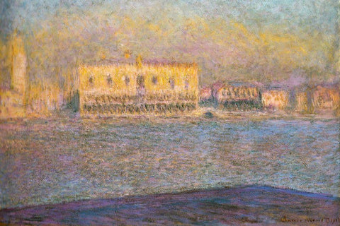 Doges Palace II 1909 White Modern Wood Framed Art Print with Double Matting by Monet, Claude