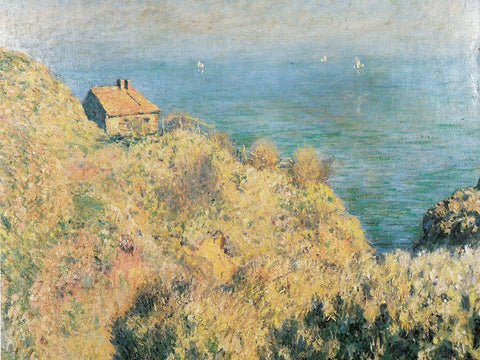 Douaniers cottage at Varengeville 1882 White Modern Wood Framed Art Print with Double Matting by Monet, Claude