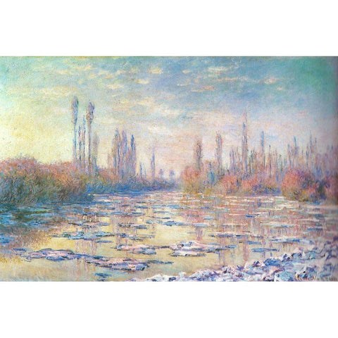 Floating ice on Seine 1880 Black Modern Wood Framed Art Print with Double Matting by Monet, Claude