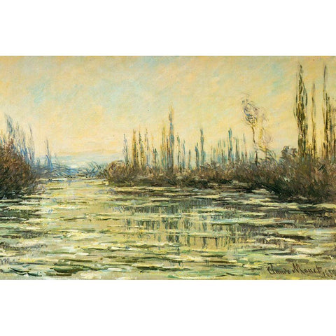 Floating ice on the Seine 1880 Gold Ornate Wood Framed Art Print with Double Matting by Monet, Claude