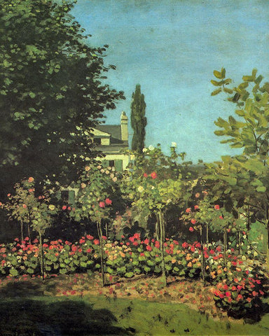 Garden in flower 1867 White Modern Wood Framed Art Print with Double Matting by Monet, Claude