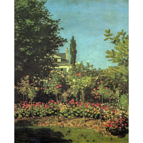 Garden in flower 1867 White Modern Wood Framed Art Print by Monet, Claude