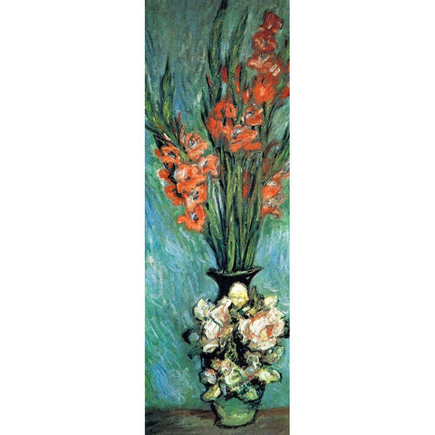 Gladioli 1882 Gold Ornate Wood Framed Art Print with Double Matting by Monet, Claude