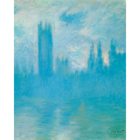 Houses of Parliament 1900 Gold Ornate Wood Framed Art Print with Double Matting by Monet, Claude