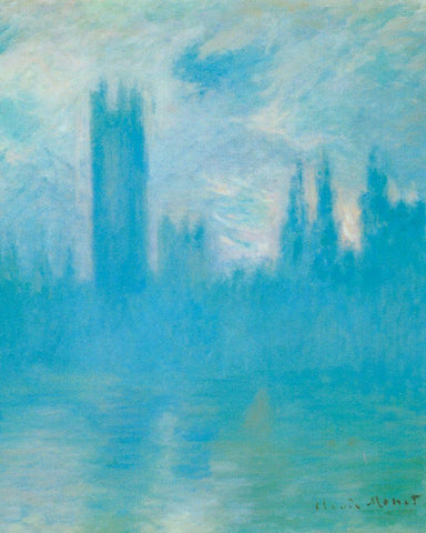 Houses of Parliament 1900 White Modern Wood Framed Art Print with Double Matting by Monet, Claude