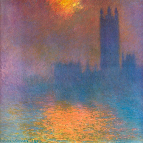 Houses of Parliament 1904 Black Modern Wood Framed Art Print with Double Matting by Monet, Claude