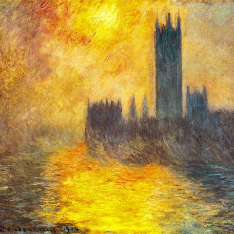 Houses of Parliament at Sunset 1904 Gold Ornate Wood Framed Art Print with Double Matting by Monet, Claude