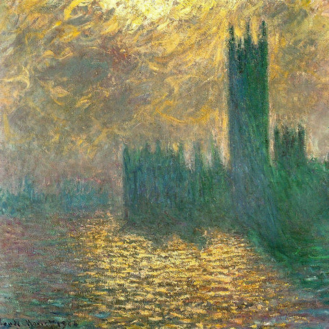 Houses of Parliament-London 1900 Gold Ornate Wood Framed Art Print with Double Matting by Monet, Claude