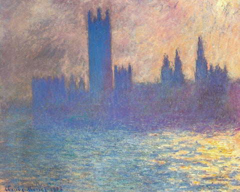 Houses of Parliament-Sunlight 1900 Black Ornate Wood Framed Art Print with Double Matting by Monet, Claude