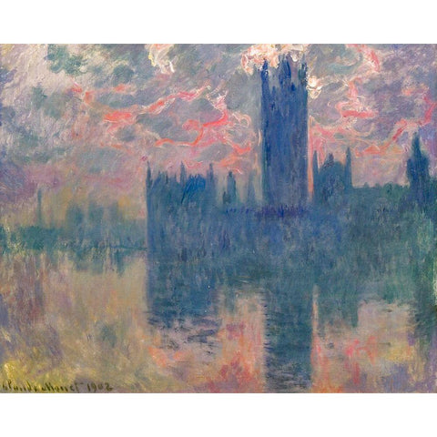 Houses of Parliament-Sunset 1902 Black Modern Wood Framed Art Print with Double Matting by Monet, Claude