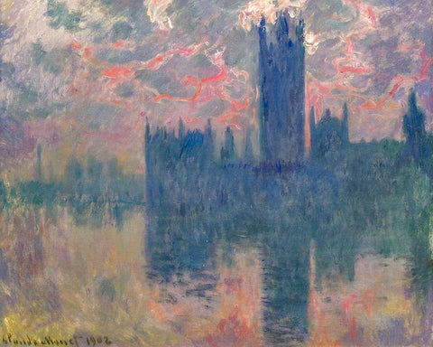 Houses of Parliament-Sunset 1902 White Modern Wood Framed Art Print with Double Matting by Monet, Claude