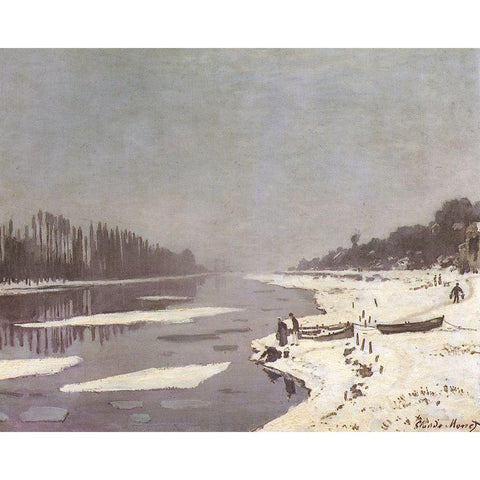 Ice on the Seine at Bougival 1868 White Modern Wood Framed Art Print by Monet, Claude