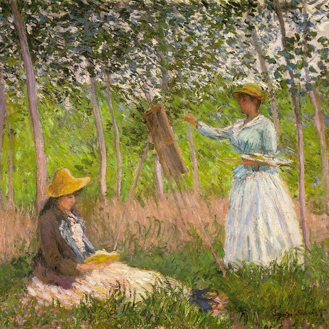 In the woods at Giverny 1887 White Modern Wood Framed Art Print with Double Matting by Monet, Claude