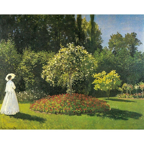 Jeanne-Marguerite Lecadre in Garden 1866 Black Modern Wood Framed Art Print with Double Matting by Monet, Claude