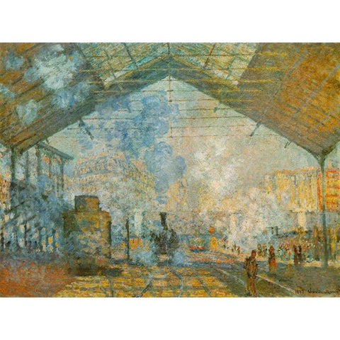 La Gare St. Lazare 1877 Gold Ornate Wood Framed Art Print with Double Matting by Monet, Claude