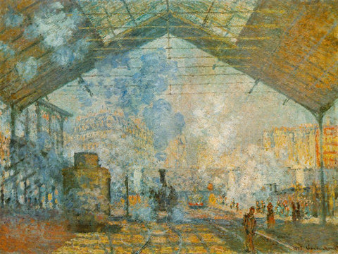 La Gare St. Lazare 1877 Black Ornate Wood Framed Art Print with Double Matting by Monet, Claude