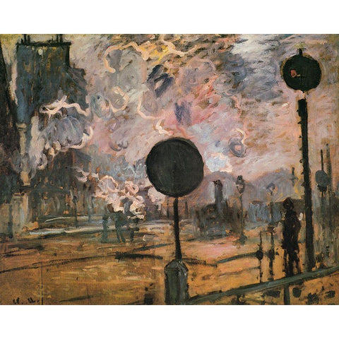 La Gare St. Lazare-signal 1876 White Modern Wood Framed Art Print by Monet, Claude