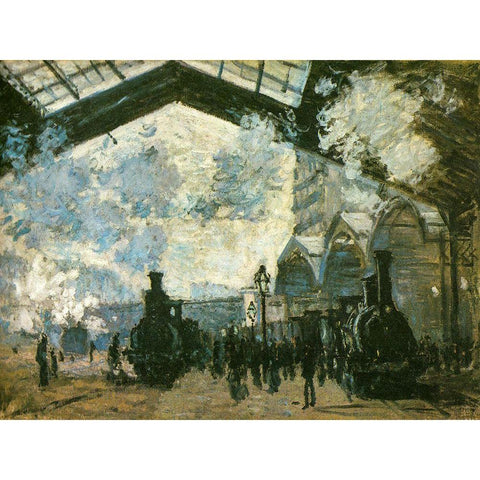 La Gare St-Lazare 1877 Gold Ornate Wood Framed Art Print with Double Matting by Monet, Claude