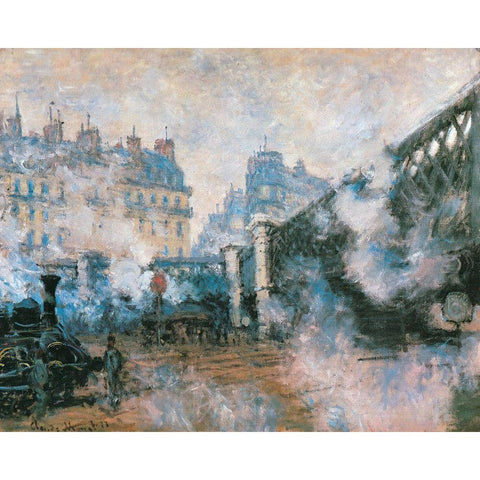 La Gare St-Lazare-Pont de LEurope 1877 Gold Ornate Wood Framed Art Print with Double Matting by Monet, Claude